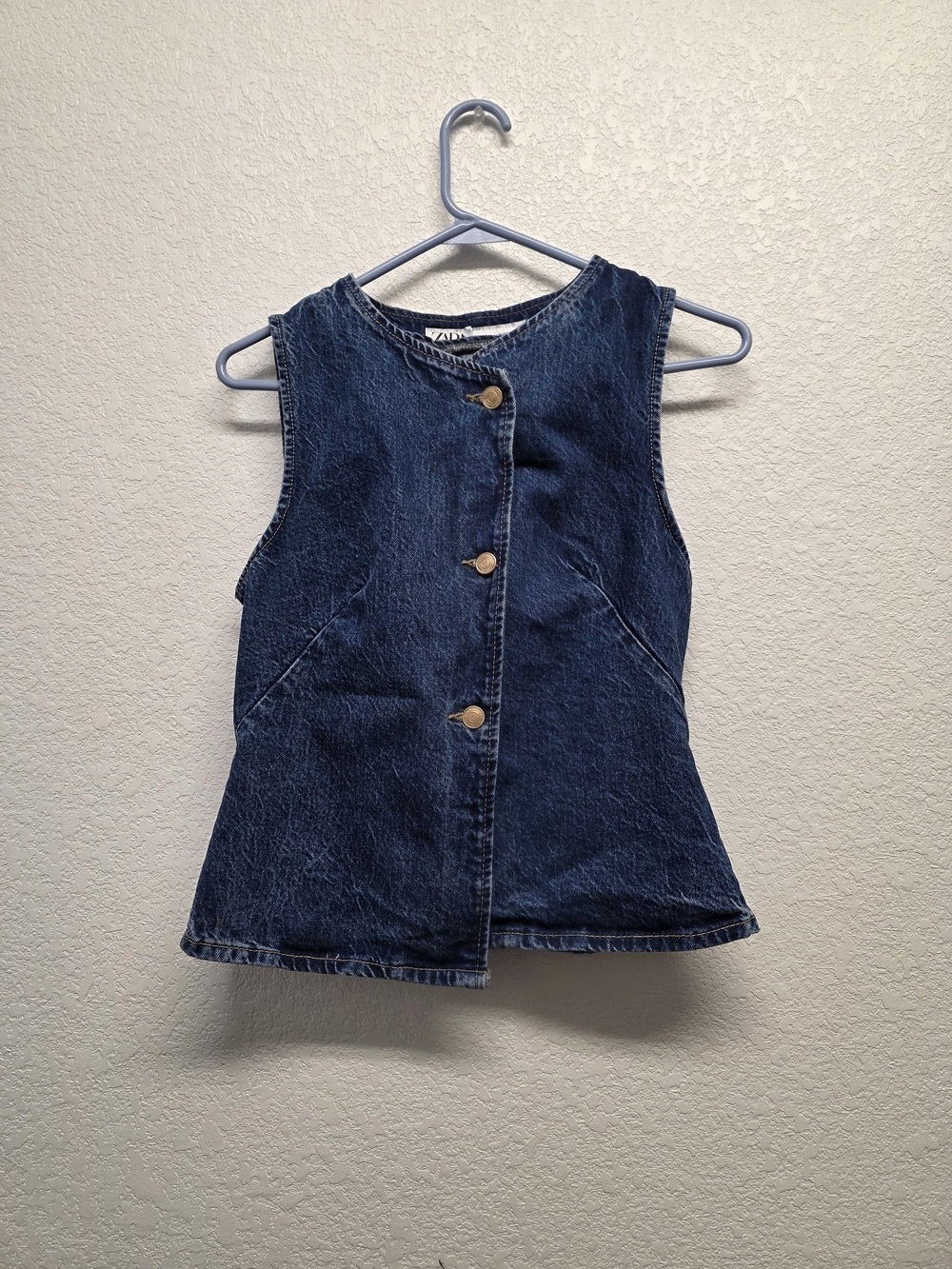 Zara Dark Blue Denim Button-Front Vest Size Medium